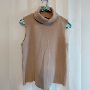 Zara Sleeveless Beige Turtleneck Sweater